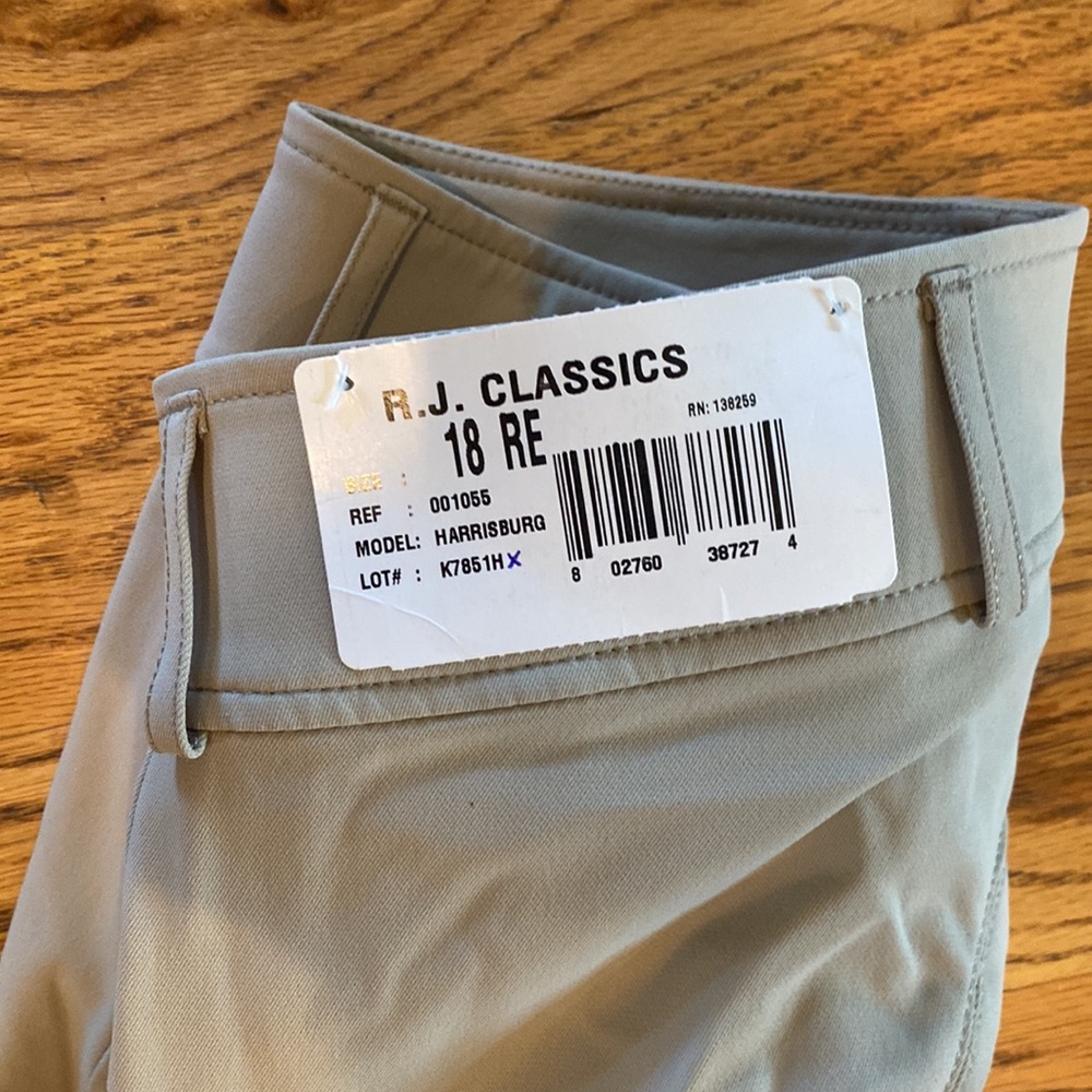 R. J. Classics girls riding breeches. Full seat. Velcro leg closure. Nwt sz18